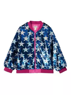 Куртка-бомбер со звездами и пайетками для маленьких девочек и девочек Hatley, цвет blue quart