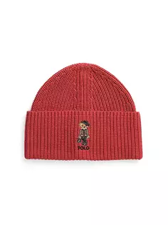 Хлопковая шапка-поло для девочек с медведем Polo Ralph Lauren, красный