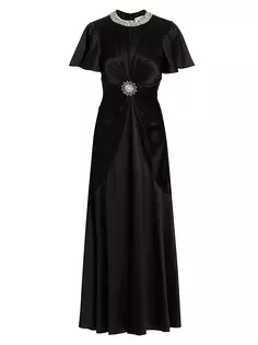 Украшенное шелковое атласное платье Sharma с закрученным передом Cinq À Sept, черный