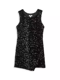 Асимметричное платье миди с пайетками для девочки Mia New York, черный