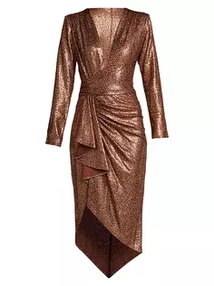 Платье миди с глубоким вырезом и блестками Sho, коричневый