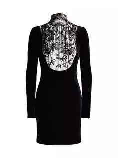 Бархатное мини-платье Shamus с украшением Ralph Lauren Collection, черный