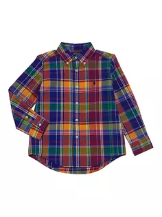 Спортивная рубашка из хлопкового поплина в клетку на пуговицах для маленьких мальчиков и мальчиков Polo Ralph Lauren, мультиколор