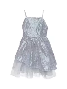 Вечернее платье с пайетками для девочек в стиле пик-а-бу Un Deux Trois, цвет silver