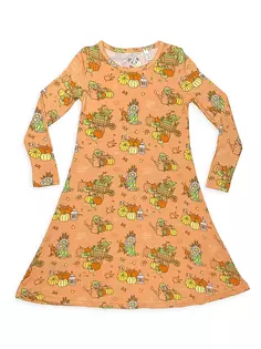 Ночная рубашка тыквы с длинными рукавами для маленьких девочек и девочек Bellabu Bear, цвет medium orange