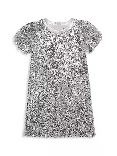 Платье миди с короткими рукавами и пайетками для девочек Mia New York, цвет silver