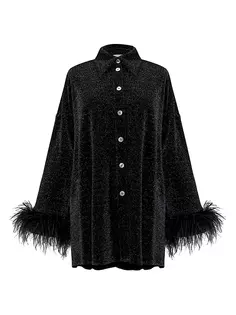 Платье-рубашка с отделкой перьями цвета металлик Pastelle Sleeper, черный
