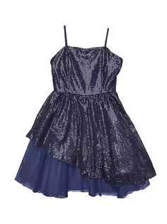 Платье с пайетками для девочек «Peek-A-Boo» Un Deux Trois, темно-синий