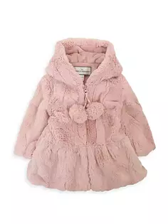 Пальто из искусственного меха с капюшоном и помпоном для маленьких девочек Widgeon, цвет pink chow chow