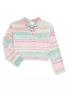 Полосатый свитер на шнуровке для девочки Design History, цвет rainbow combo