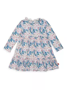 Платье для маленькой девочки с длинными рукавами и оборками на шее и цветочным принтом Magnetic Me, мультиколор