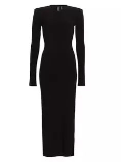 Платье макси с подплечниками и длинными рукавами Norma Kamali, черный