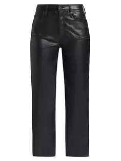 Прямые брюки до щиколотки из искусственной кожи с высокой посадкой Rambler Mother, черный
