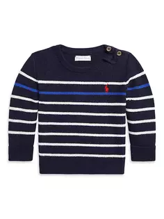 Полосатый хлопковый свитер с круглым вырезом для маленьких мальчиков Polo Ralph Lauren, цвет navy combo