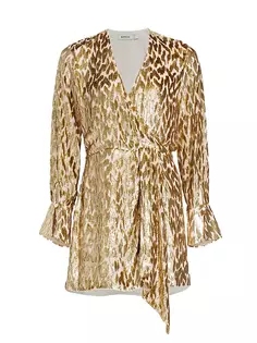 Мини-платье цвета металлик с длинными рукавами Camryn Simkhai, золото