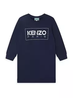 Платье-толстовка с логотипом для маленьких девочек и девочек Kenzo, темно-синий