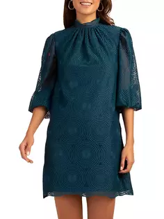Мини-платье с текстурой в горошек и пальмами Trina Turk, цвет ocean