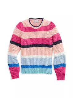 Полосатый свитер с круглым вырезом и пышными рукавами для маленьких девочек и девочек Vineyard Vines, цвет tequila sunrise
