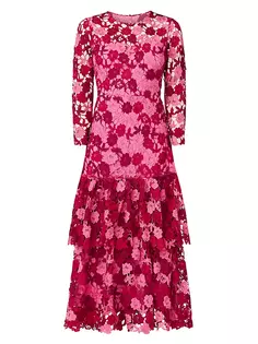 Кружевное платье Angeline с многоярусными рюшами Shoshanna, цвет magenta pink