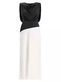 Атласное платье-миди с цветными блоками Zac Posen, белый