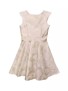 Жаккардовое платье цвета металлик с короткими рукавами для девочек Un Deux Trois, цвет rose