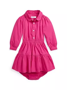 Платье-рубашка и шаровары из поплина для маленьких девочек Polo Ralph Lauren, ярко-розовый