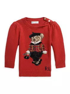 Хлопковый свитер-поло с медвежонком для маленьких девочек Polo Ralph Lauren, красный