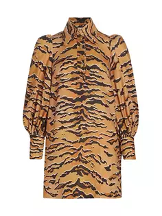Льняное мини-платье прямого кроя Matchmaker с тигровым принтом Zimmermann, цвет tan tiger