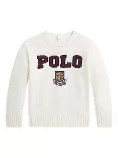 Хлопковый свитер с гербом и логотипом для маленьких девочек и девочек Polo Ralph Lauren, мультиколор