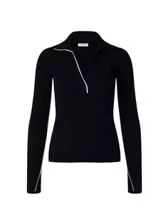 Шерстяной свитер контрастного цвета в рубчик Akris Punto, черный
