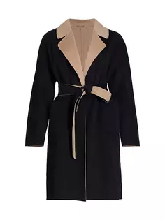Двустороннее шерстяное пальто с запахом Marina с цветными блоками Elie Tahari, цвет noir fossil combo