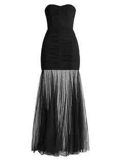 Облегающее платье из тюля со сборками Zac Posen, черный