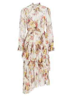 Многоярусное асимметричное платье миди с цветочным принтом Matchmaker Zimmermann, цвет ivory tropical floral