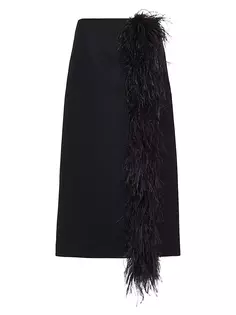 Шерстяная юбка-миди с перьями Prada, черный