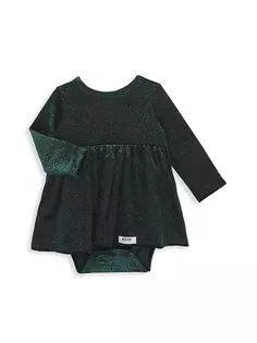 Велюровое платье с длинными рукавами для маленьких девочек и маленьких девочек Worthy Threads, цвет emerald sparkle
