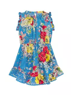 Легкое раскладное платье с цветочным принтом для малышей, маленьких девочек и девочек Zimmermann Kids, синий