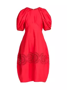 Платье Broderie Anglaise с объемными рукавами Stella Mccartney, красный
