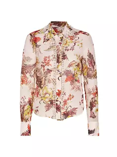 Рубашка из льна и шелка с тропическим декором Matchmaker Zimmermann, цвет ivory tropical floral