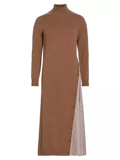 Гибридное платье-миди из шерсти и кашемира с высоким воротником Naadam, карамель