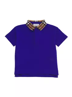 Рубашка-поло с клетчатым воротником для маленьких мальчиков и мальчиков Burberry, цвет knight