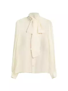 Прозрачная шелковая блузка с завязками на воротнике Moschino, слоновая кость