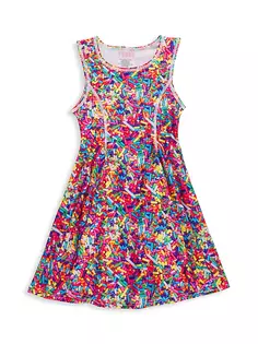 Платье плиссированной юбки с радужными брызгами для маленькой девочки Terez, цвет rainbow sprinkles