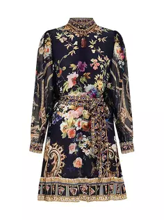 Шелковое платье-рубашка с заниженными рукавами и цветочным принтом Camilla, цвет play your cards