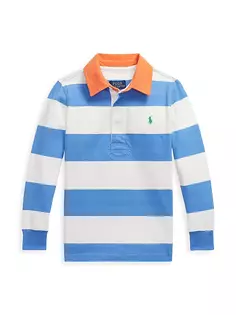 Полосатая рубашка-поло для регби для мальчиков и мальчиков Littel Polo Ralph Lauren, цвет summer blue deckwash