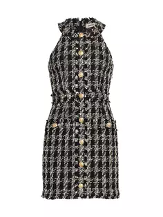 Мини-платье Jade из хлопкового твида с пуговицами спереди L&apos;Agence, цвет black ivory plaid tweed L'agence