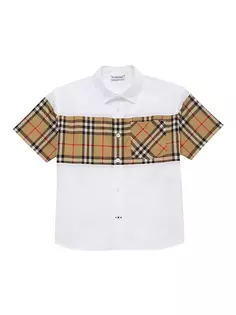 Рубашка в клетку с короткими рукавами Little Boy&apos;s &amp; Boy&apos;s Burberry, белый