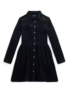 Вельветовое платье-рубашка для девочек в западном стиле Polo Ralph Lauren, черный
