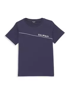Хлопковая футболка с диагональным логотипом Little Kid&apos;s &amp; Kid&apos;s Balmain, синий
