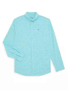 Рубашка на пуговицах с принтом в мелкую клетку для маленьких мальчиков и мальчиков Vineyard Vines, цвет sea grove