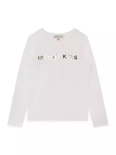 Футболка с длинным рукавом и металлизированным логотипом Little Girl&apos;s &amp; Girl&apos;s Michael Kors Kids, цвет off white